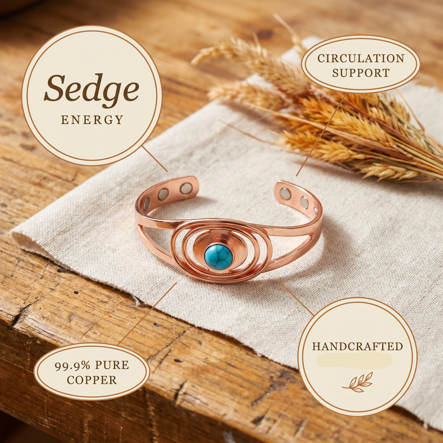 Mary's Sedge Copper Bracelet